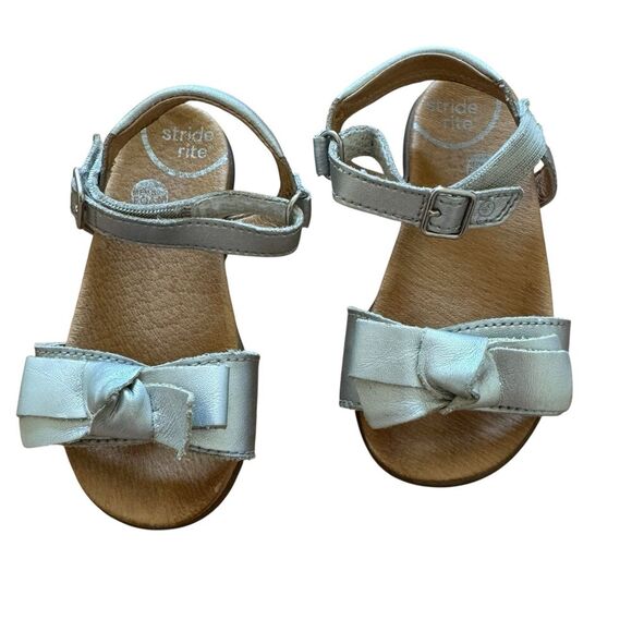 Stride Rite Leather Silver Sandals Savannah Toddler Girl 8W - Picture 1 of 4